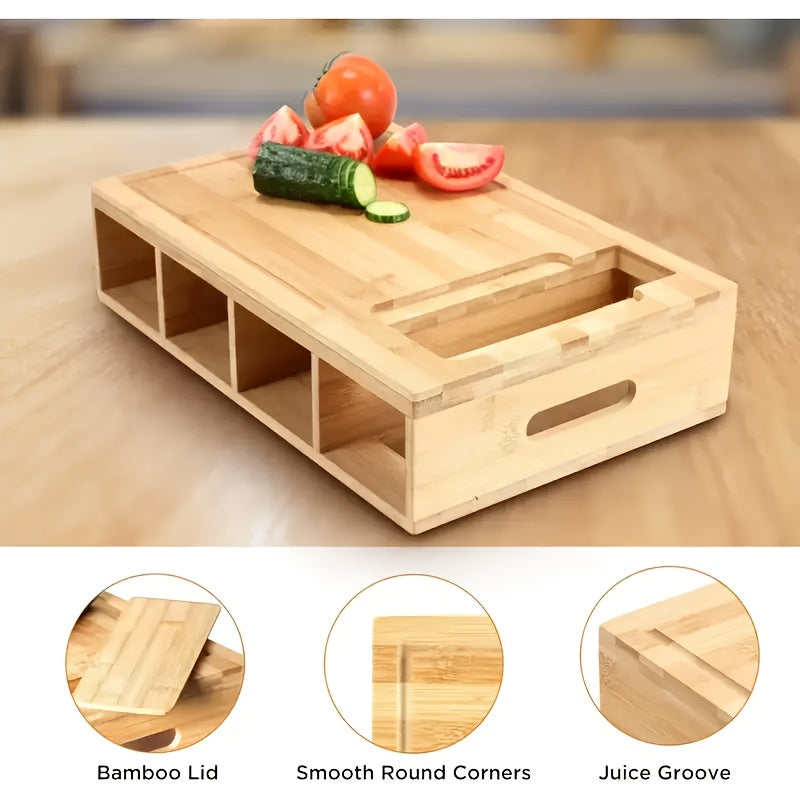 Multifunctional Kitchen Prep Station with Bamboo Cutting Board and Storage Trays