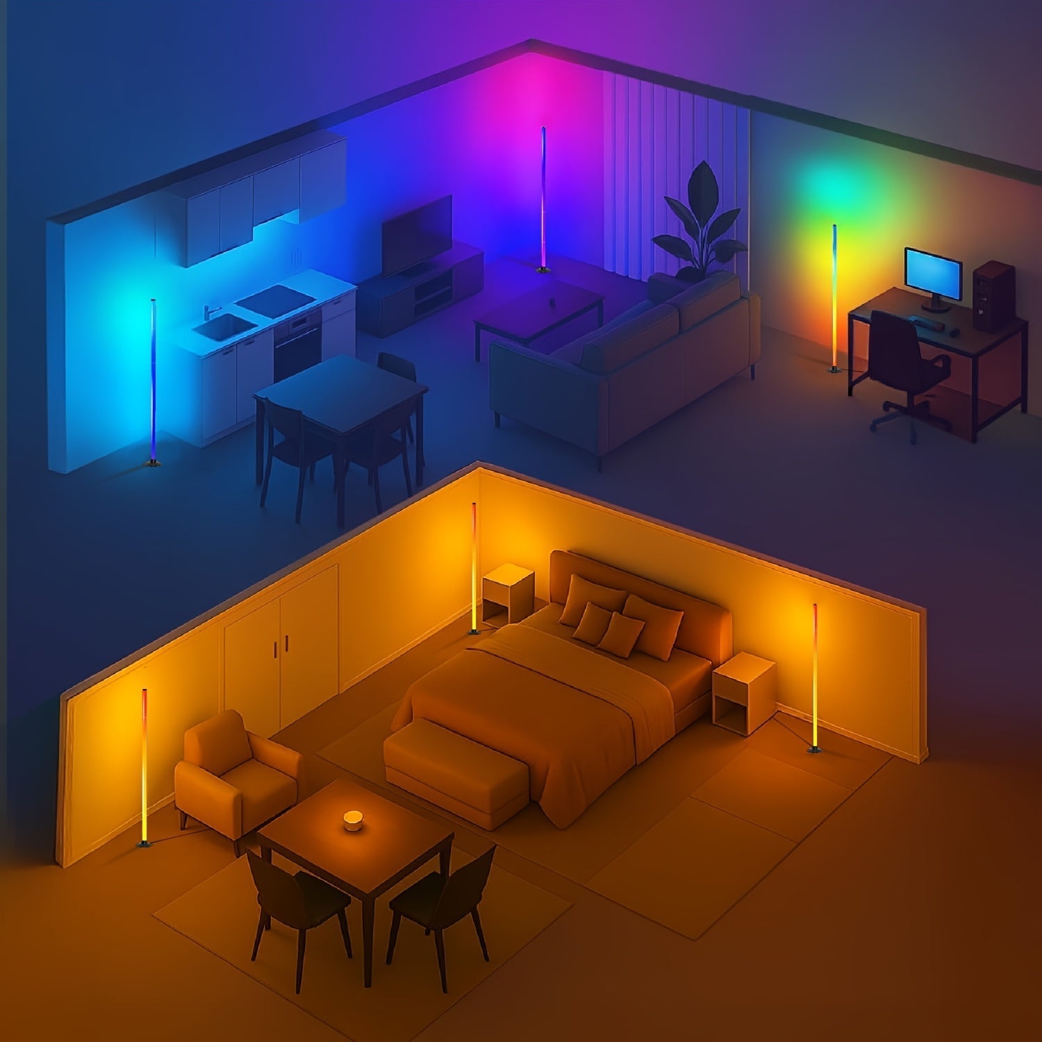 RGBIC LED Dimmable Aluminum Floor Lamp (App & Remote Control)