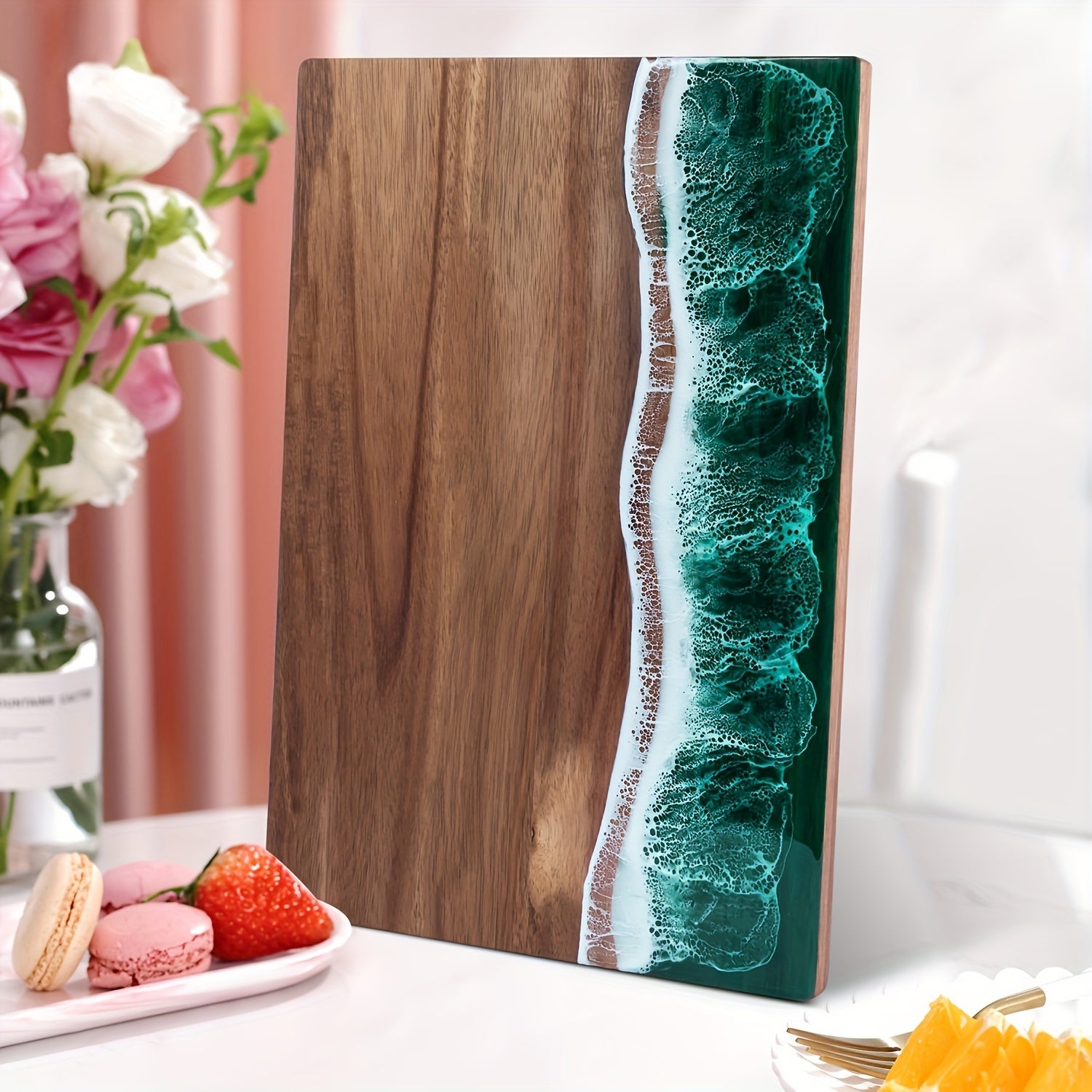 Acacia Wood Serving and Cheese Board - Ocean-Inspired Wave Design