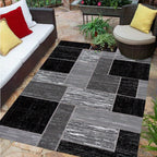Modern Outdoor Mat in Black and Grey - Coastal Grid Design