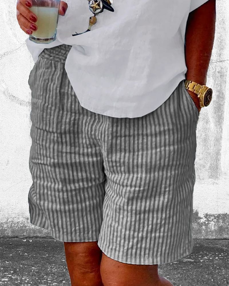 Shorts Striped Cotton-Linen With Pockets