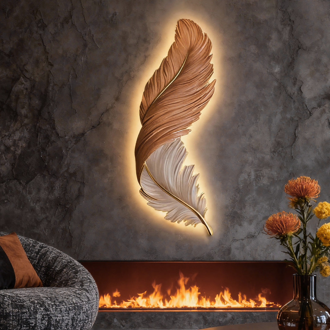 Feather-Pattern Metal Remote-Dimmable LED Wall Lamp