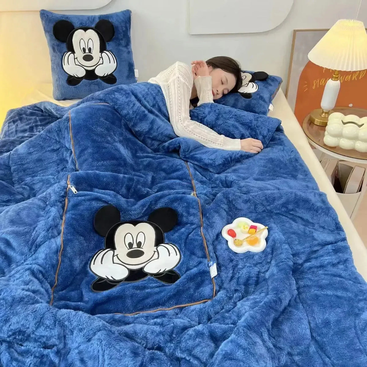 Kids Blanket & Cushion Set Plush Fleece Machine Washable