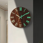 Silent Wooden Wall Clock with Glow-in-the-Dark Walnut Finish