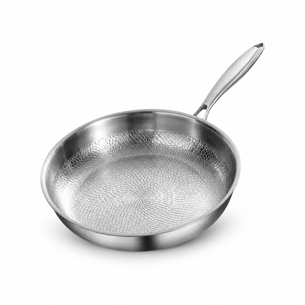 Three-Layer Hammered Stainless Steel Frying Pan (Multiple Sizes)