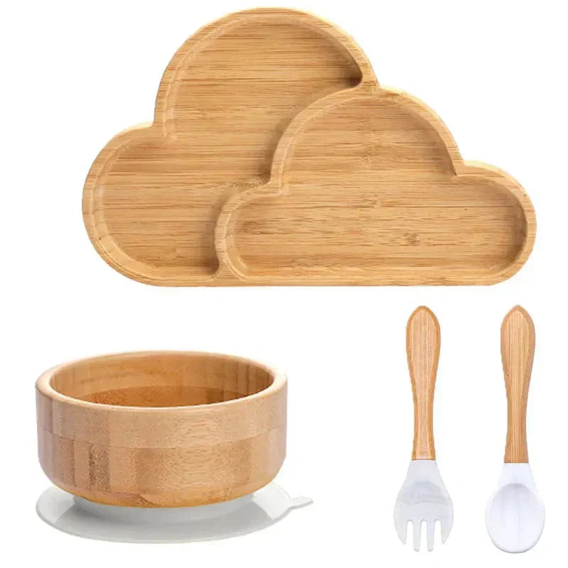 Children's Tableware Set Bamboo Suction Base 4-Piece