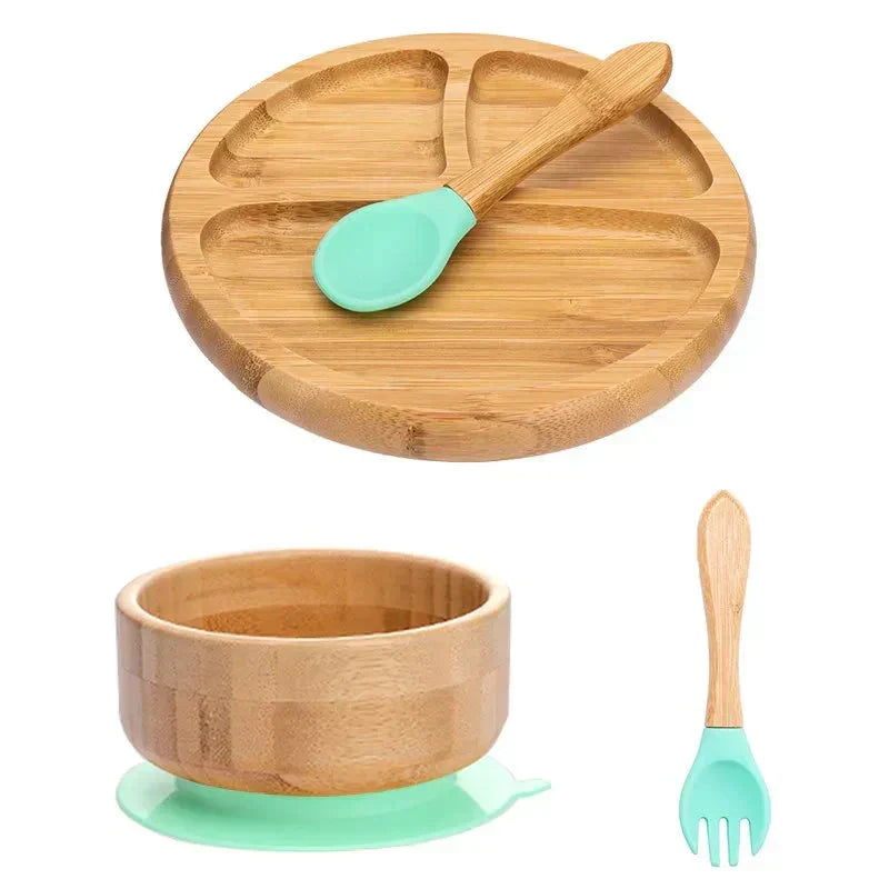 Children's Tableware Set Bamboo Suction Base 4-Piece