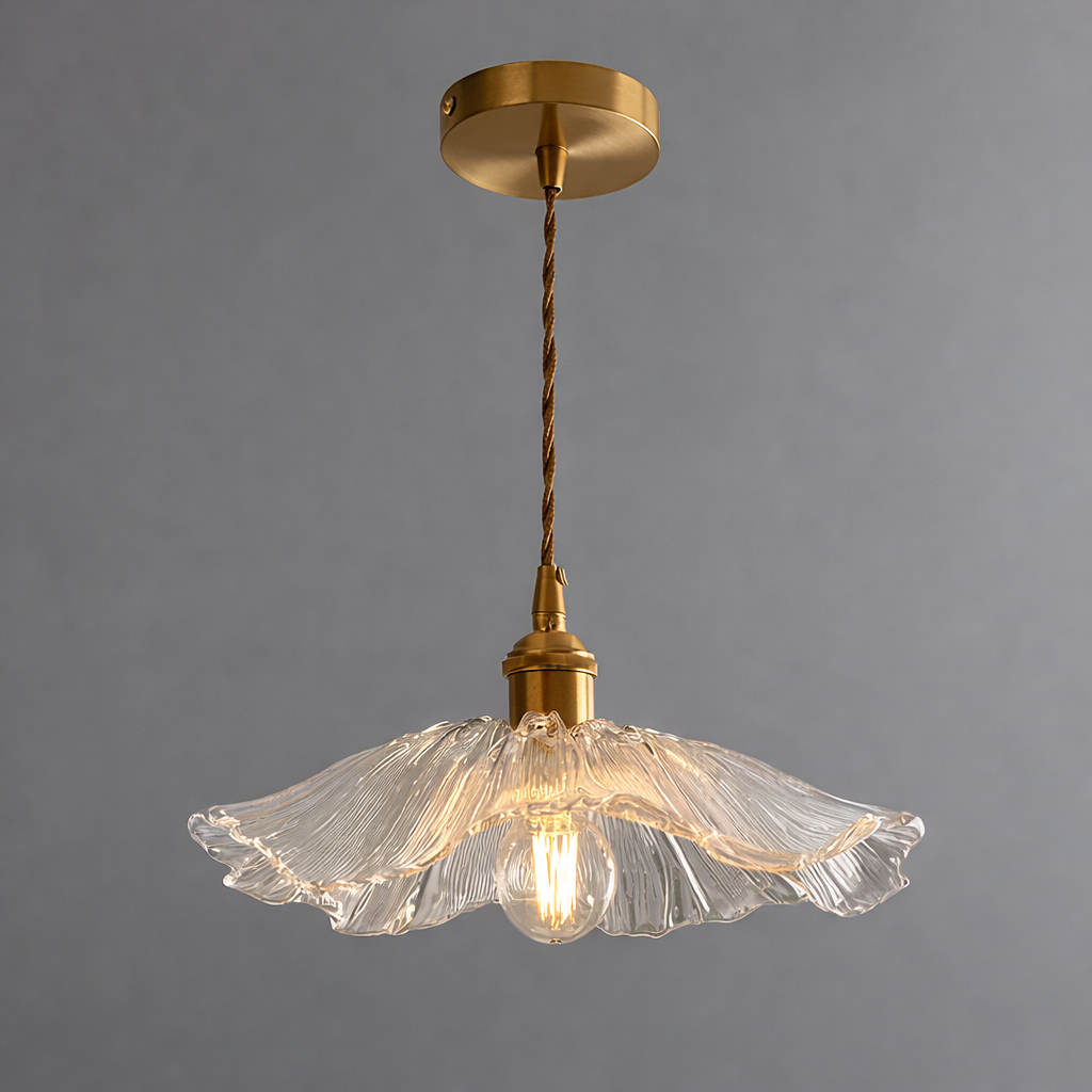 LuxeShine Adjustable Glass Pendant Light with Brass Accents