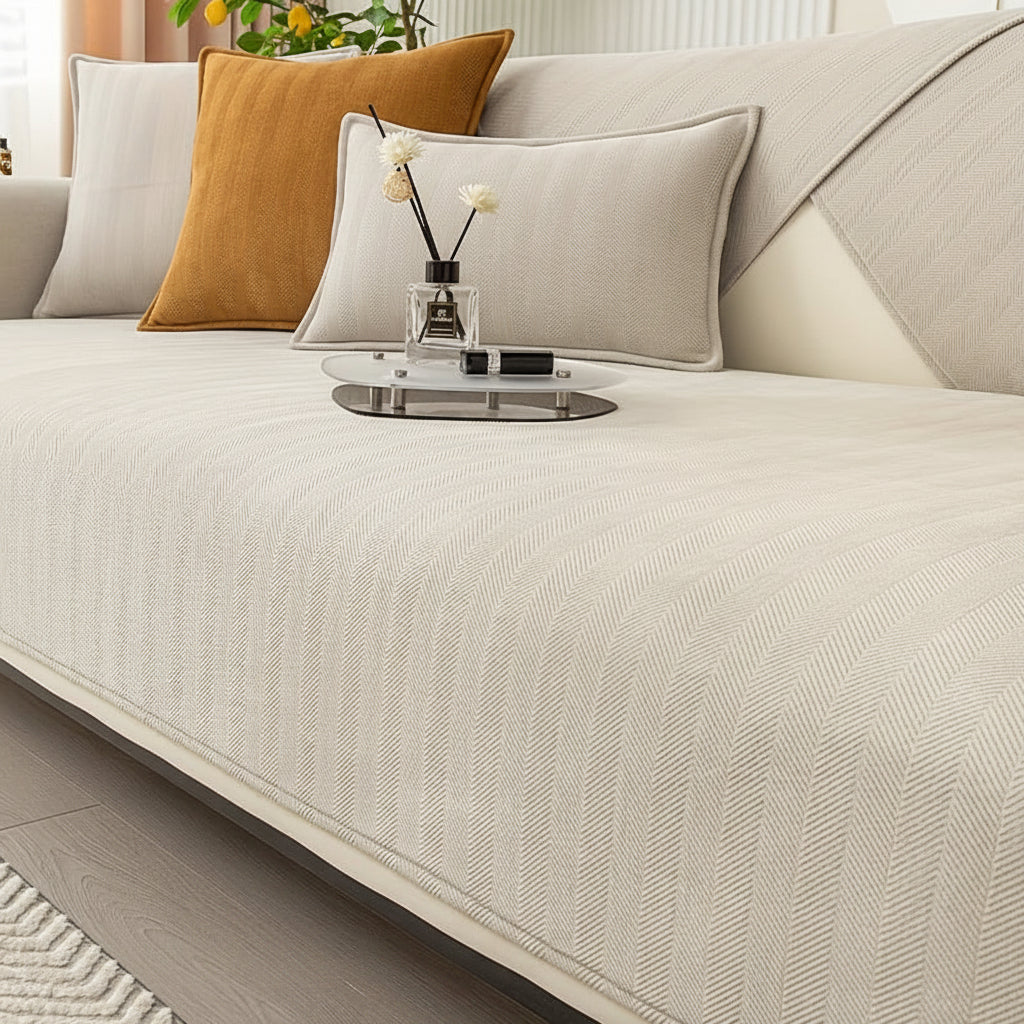 Elastic & Non-Slip Ribbed Chenille Sofa Cover