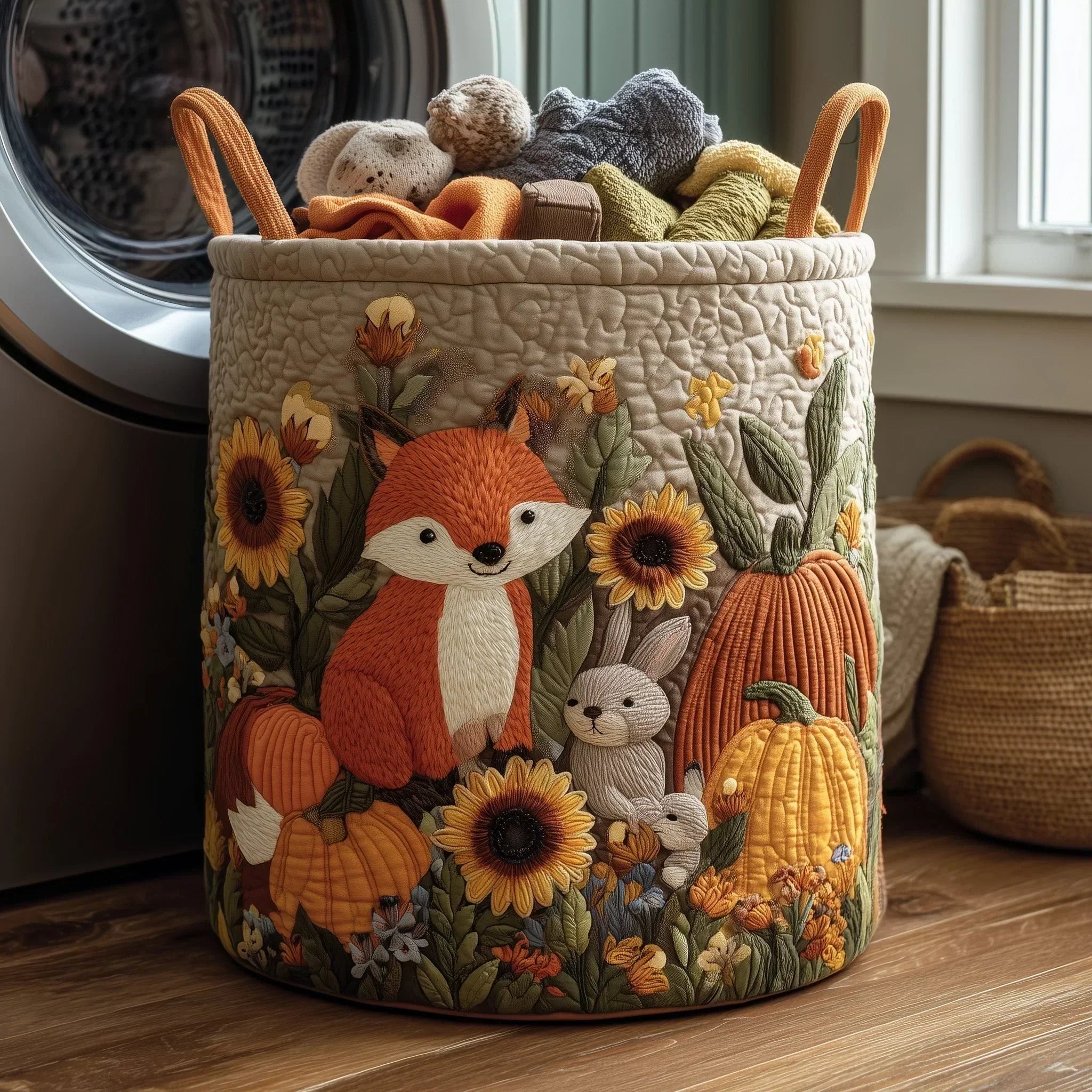 Quilted Cotton-Polyester Foldable Storage Basket