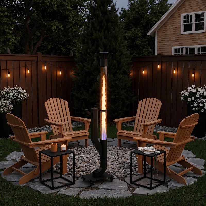 Space-Saving Visible Vertical Flame Outdoor Pellet Heater