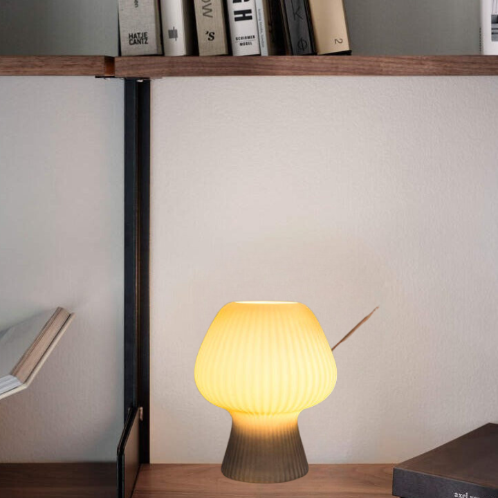 Mushroom-Shaped Glass Lamp – Vintage Ribbed Design for Bedside Use
