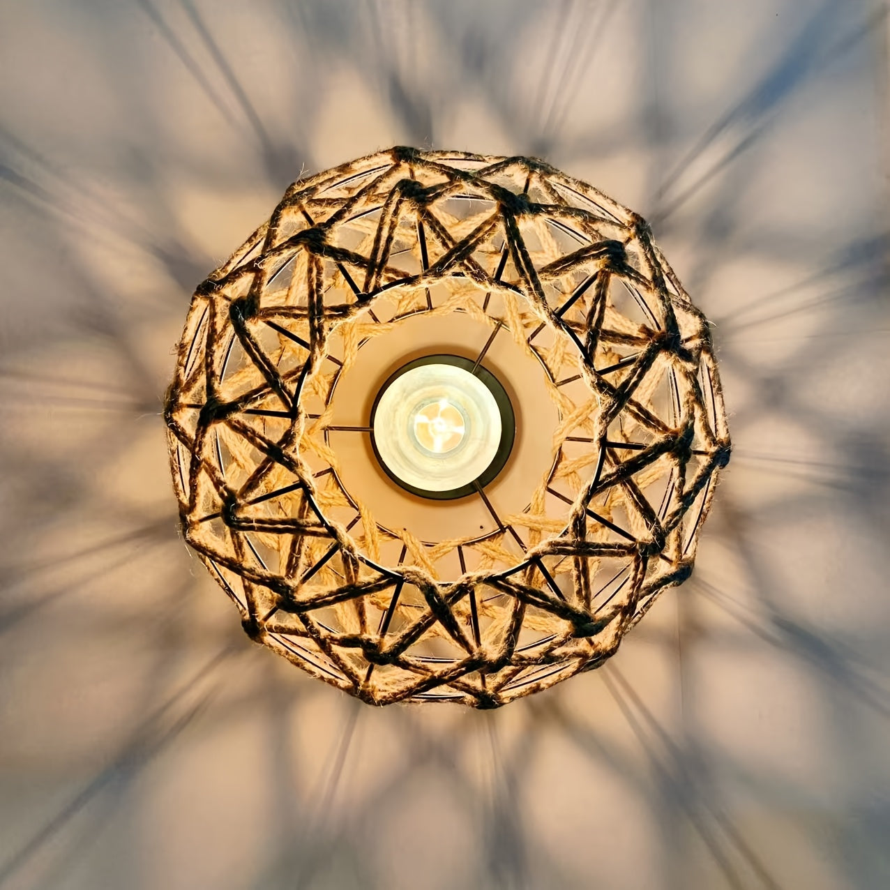 Rustic Handwoven Ceiling Light – Bohemian Hemp Rope Flush Mount