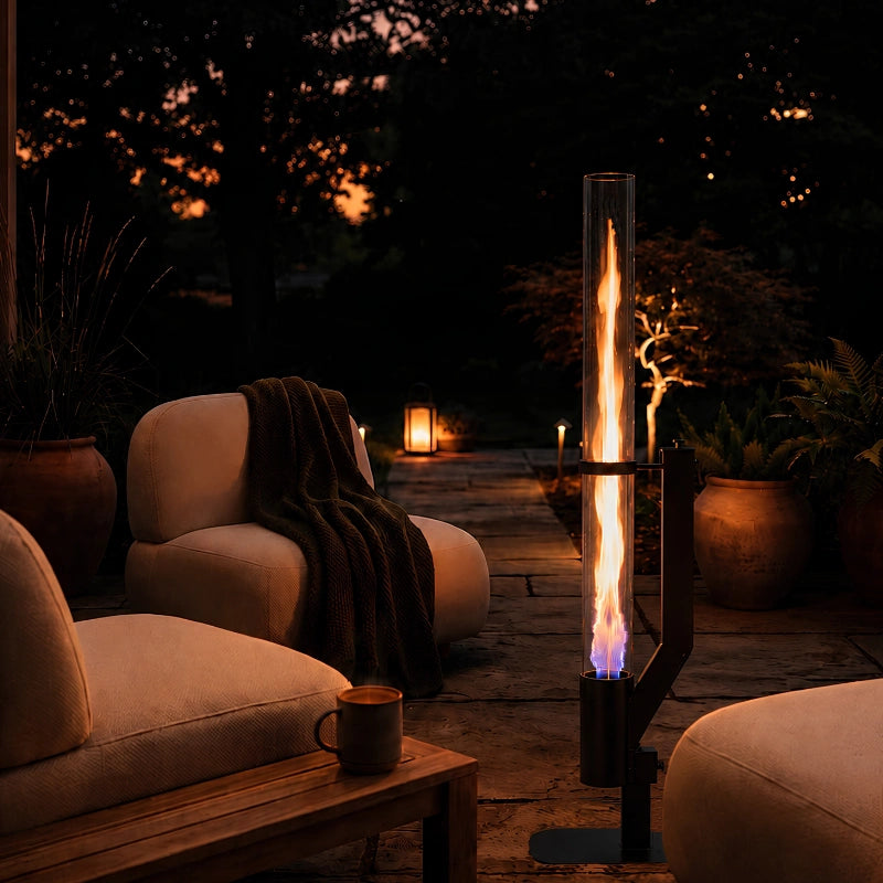 Space-Saving Visible Vertical Flame Outdoor Pellet Heater