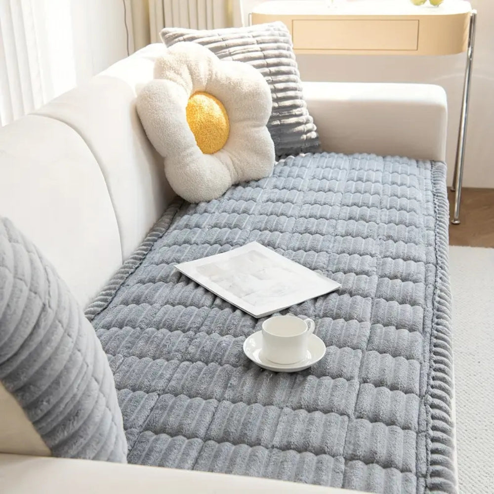 Non-Slip Plush Pleated-Edge Sofa Slipcover