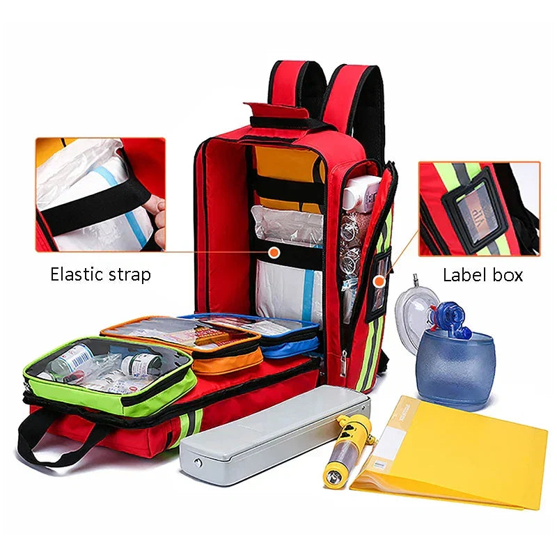First Aid Backpack Large Capacity Multi-Layer Water-Resistant Oxford