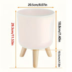 Decorative Plant Pot with Wooden Legs – Round Design for Indoor/Outdoor Use