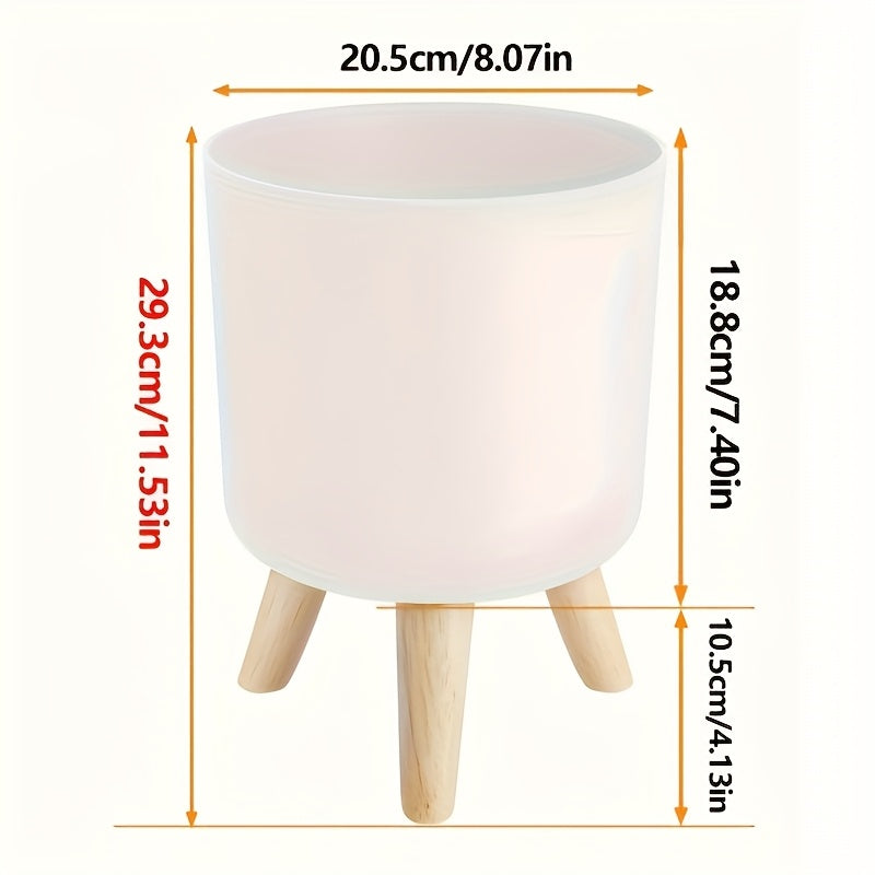 Decorative Plant Pot with Wooden Legs – Round Design for Indoor/Outdoor Use