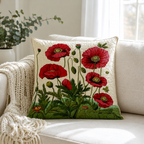 Quilted Cotton-Polyester Poppy Floral Cushion Cover (Envelope Closure)