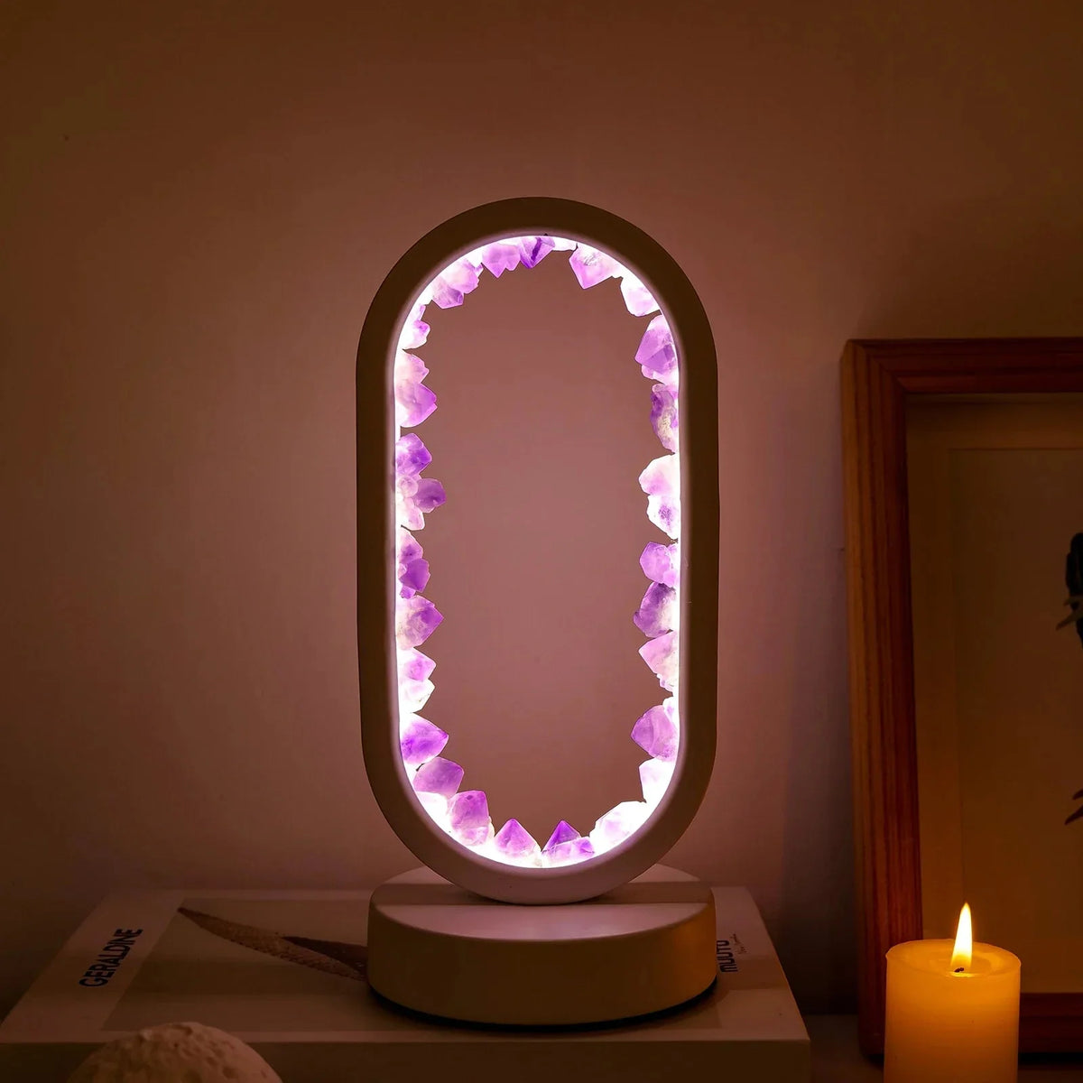 Crystal Lamp Handcrafted Natural Amethyst Ambient Light