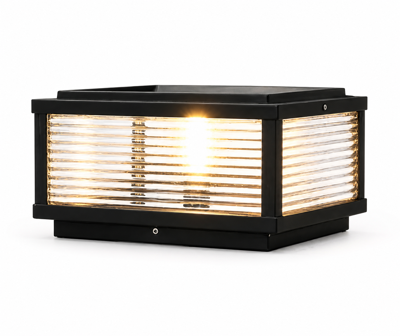 Black Stainless Steel Ribbed Glass Bollard Light (Fixed Ground)