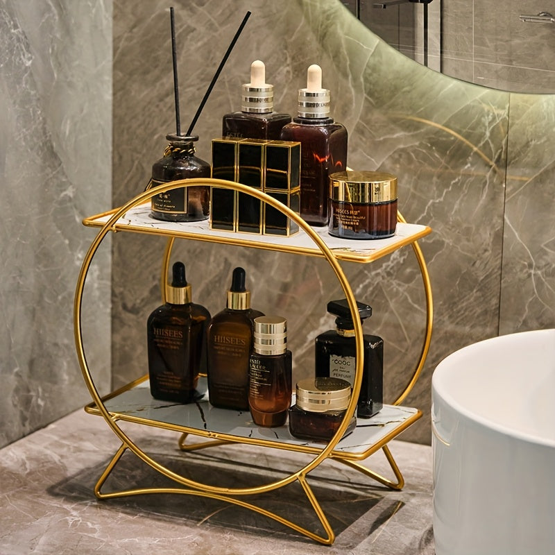 Metal Skincare and Cosmetic Shelf with Cat Ear Base - Two-Tier Organizer