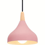 Teardrop Pendant Lighting Fixture – Metal and Wood Hanging Lamp