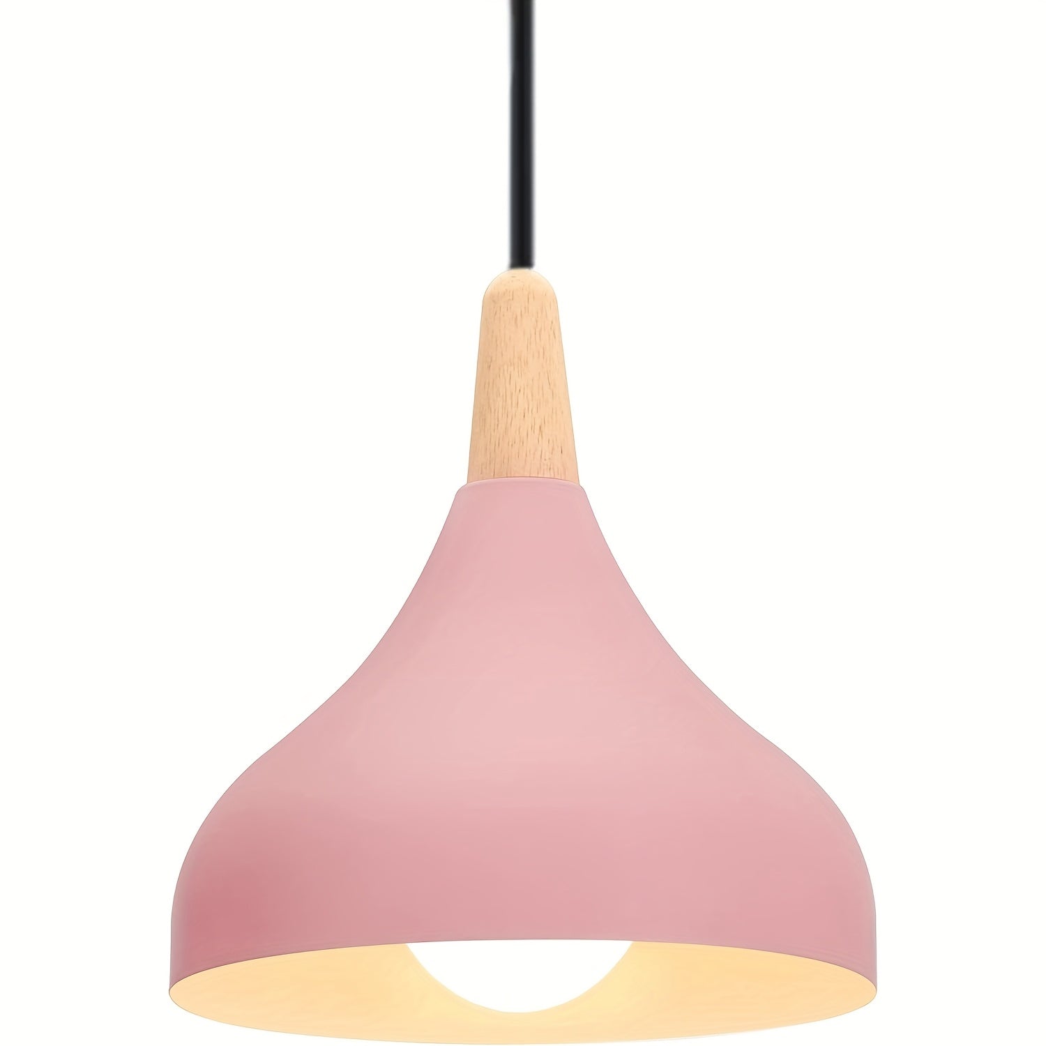 Teardrop Pendant Lighting Fixture – Metal and Wood Hanging Lamp