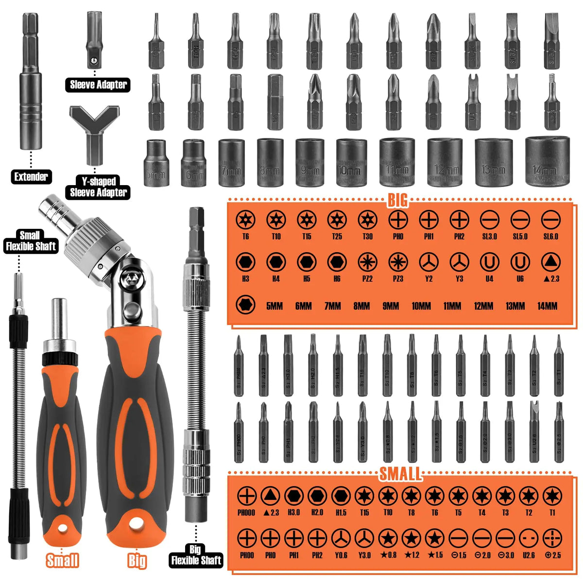 Ratchet Screwdriver Set 68-in-1 Magnetic Bits Ergonomic Grip