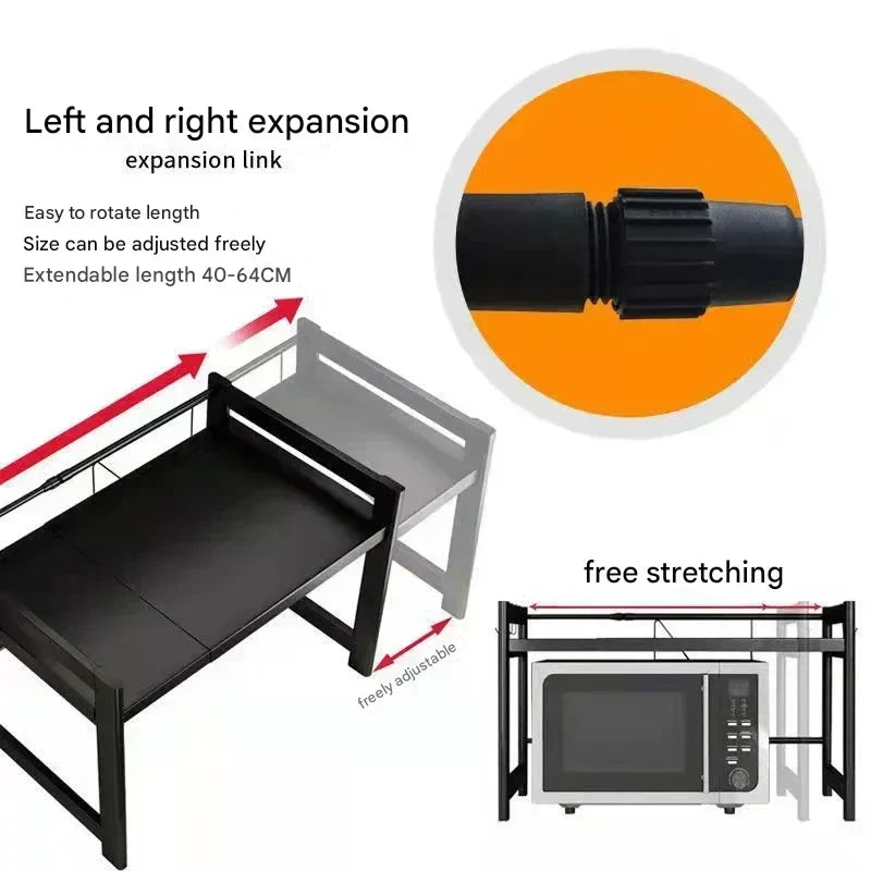 Kitchen Storage Rack Retractable Double Layer Carbon Steel