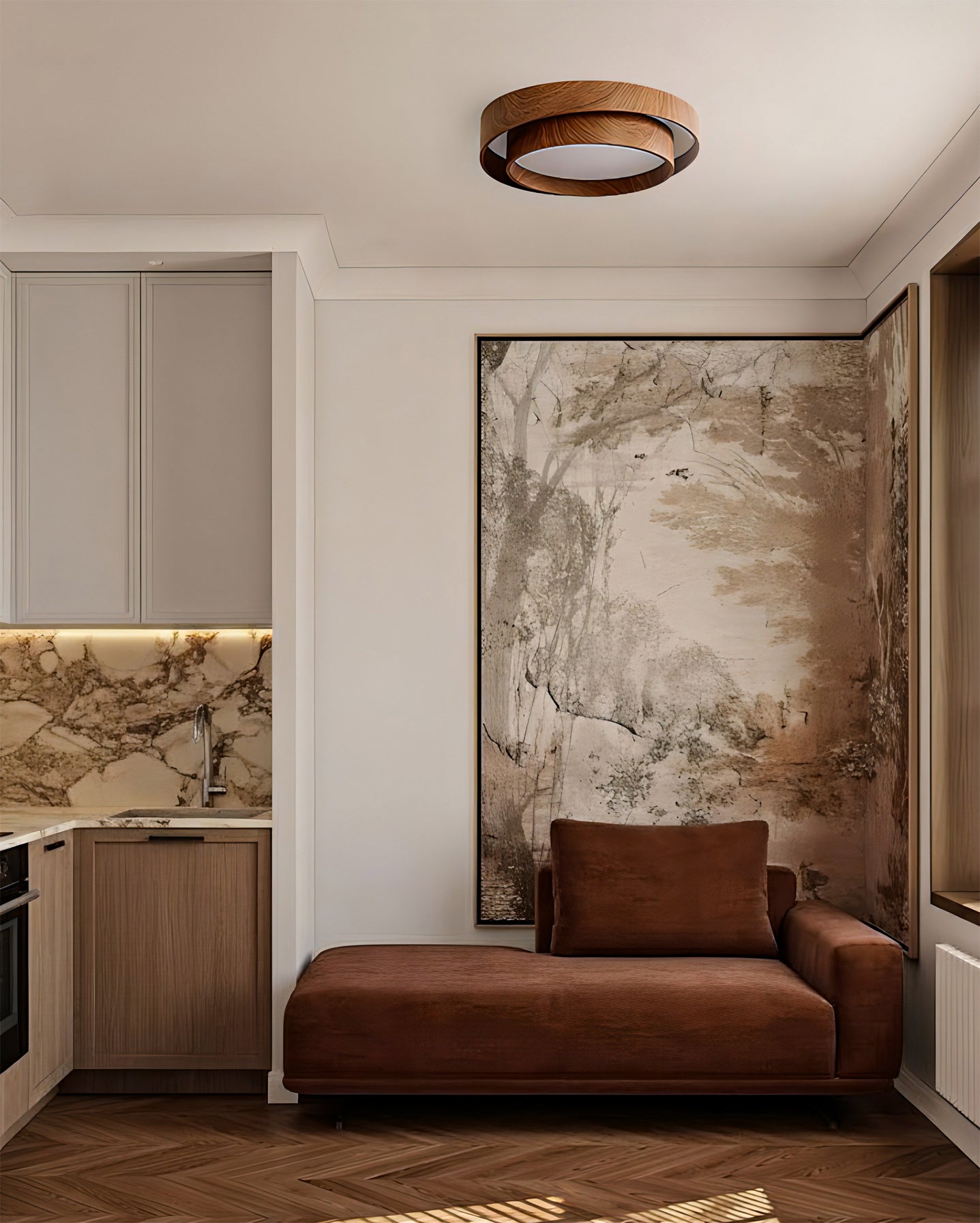 Walnut Finish Round Metal Ceiling Light (Triac Dimmable)