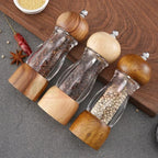 Salt & Pepper Mill Set Ceramic Grinder Natural Wood