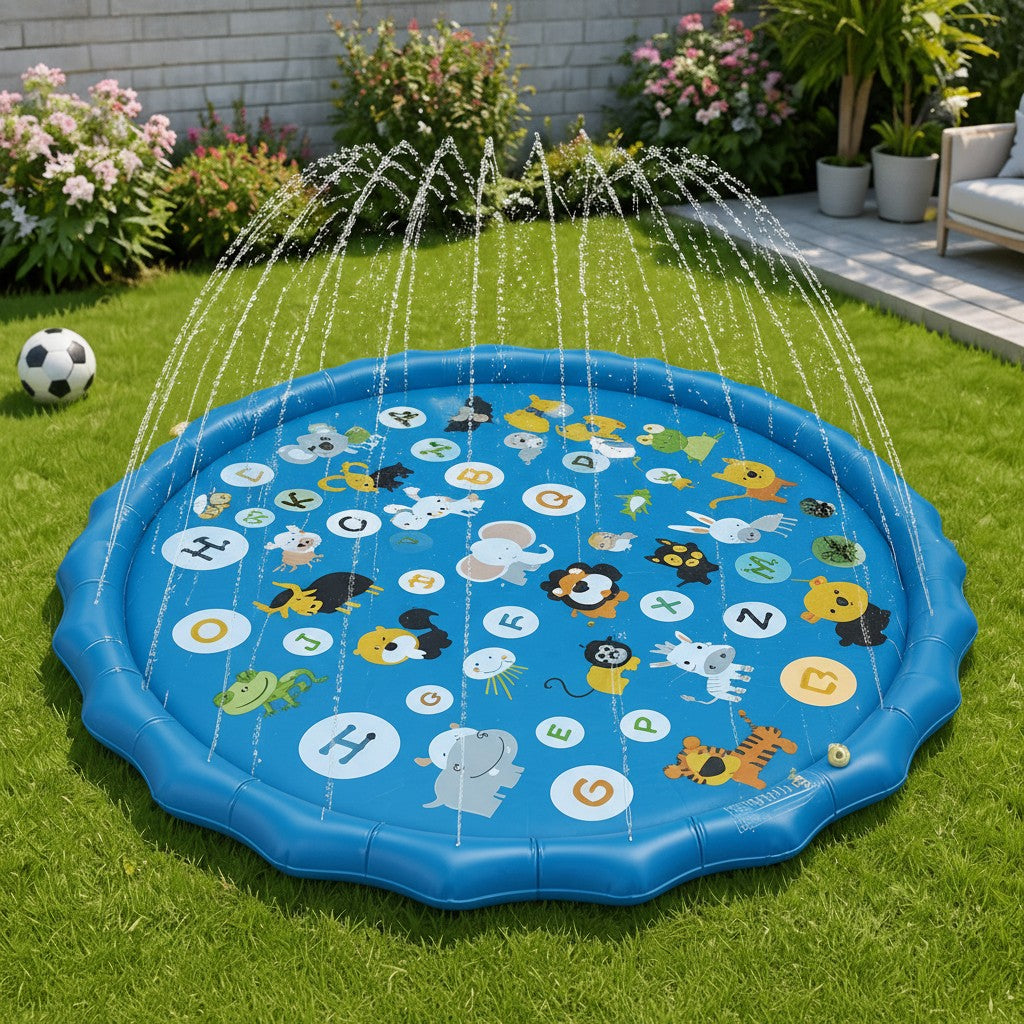 Sprinkler-Equipped Inflatable Water Play Mat