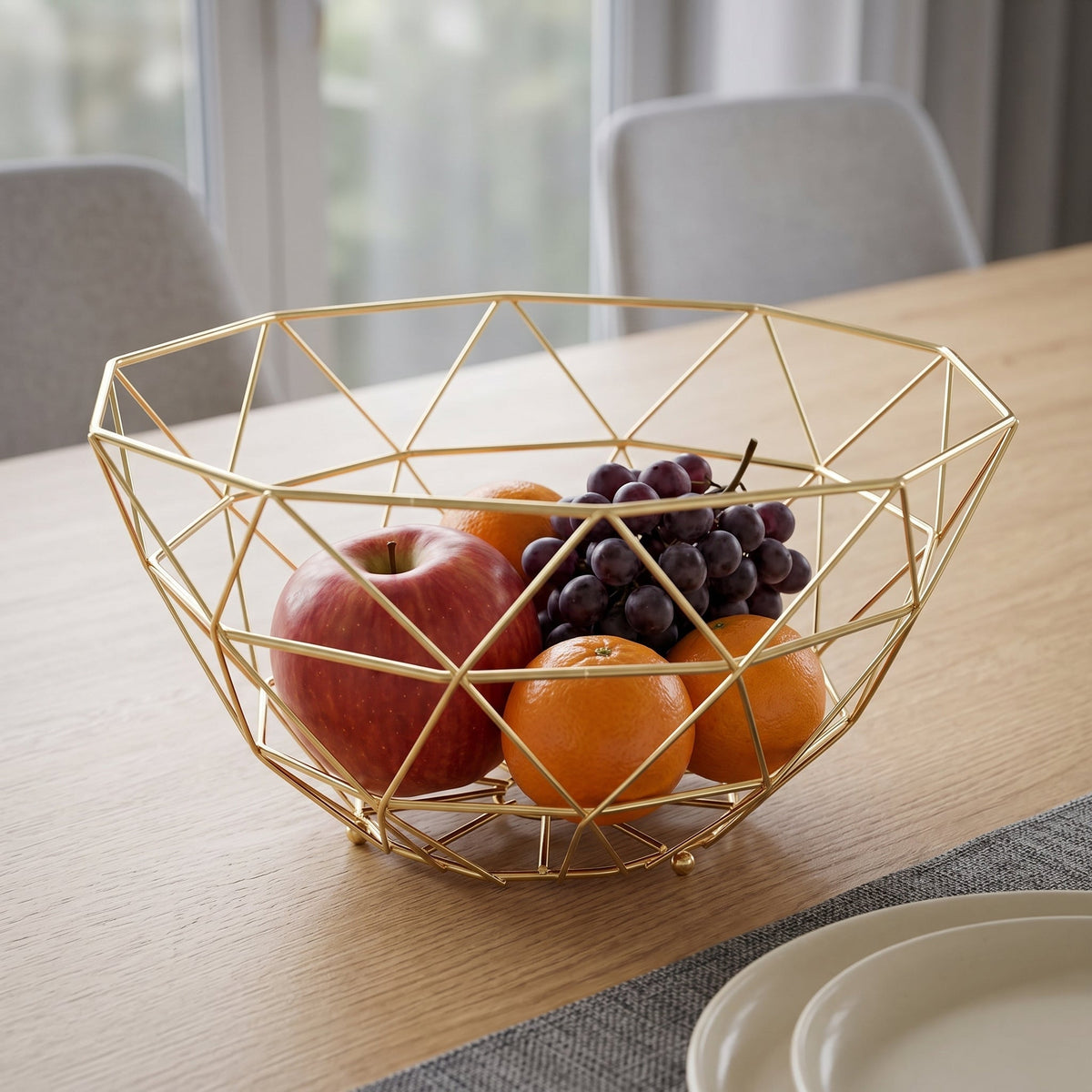 Modern Grid Design Fruit Bowl Made of Geometric Stainless Steel
