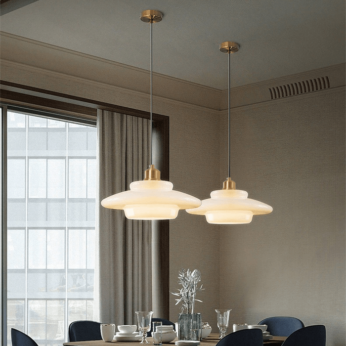 Modern Mid-Century Style White Glass Pendant Light