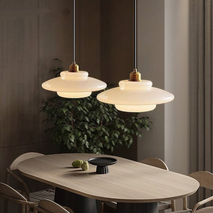 Modern Mid-Century Style White Glass Pendant Light