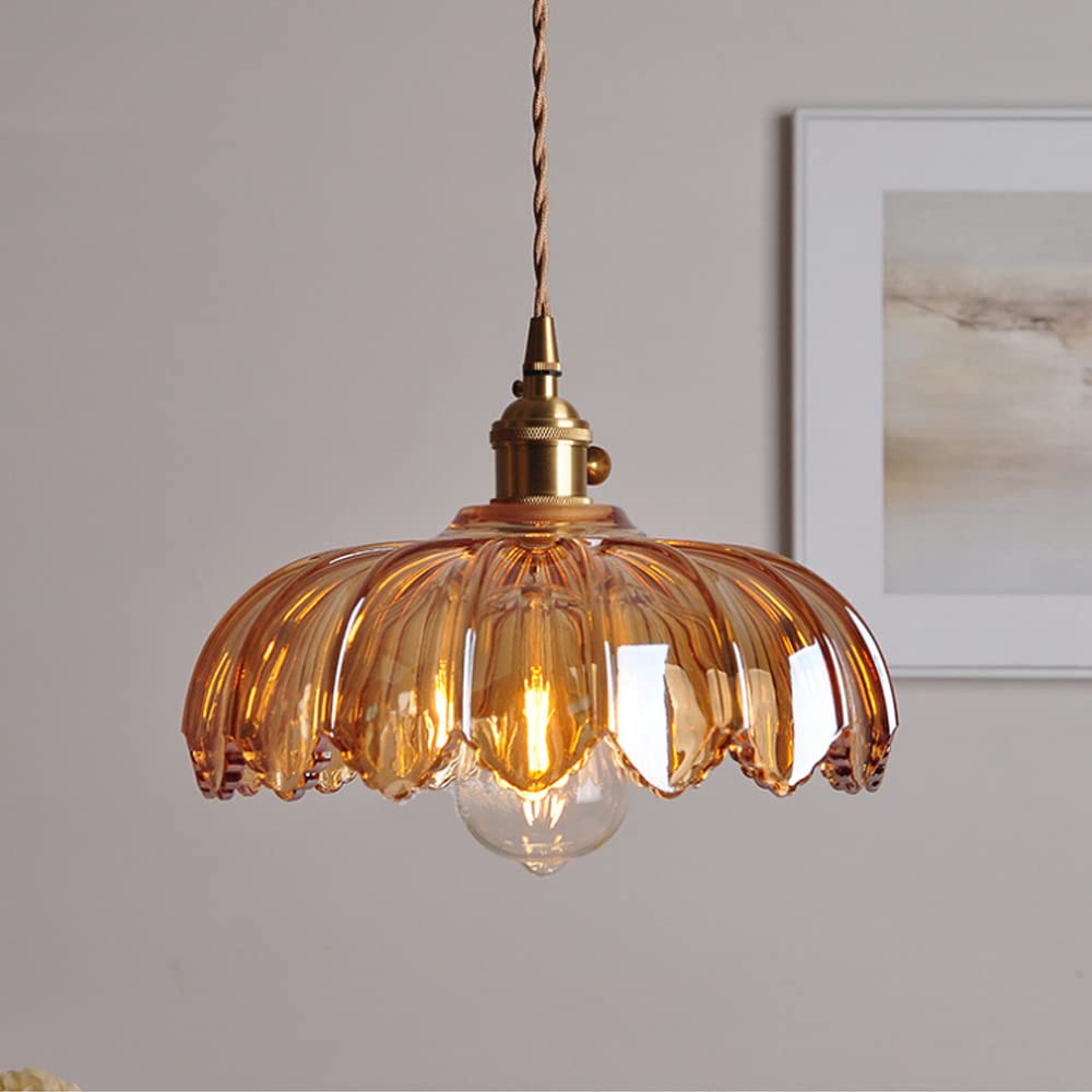 Colored Glass Hanging Light - Vintage Floral Pendant Lamp
