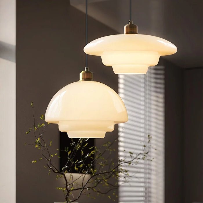 Modern Mid-Century Style White Glass Pendant Light