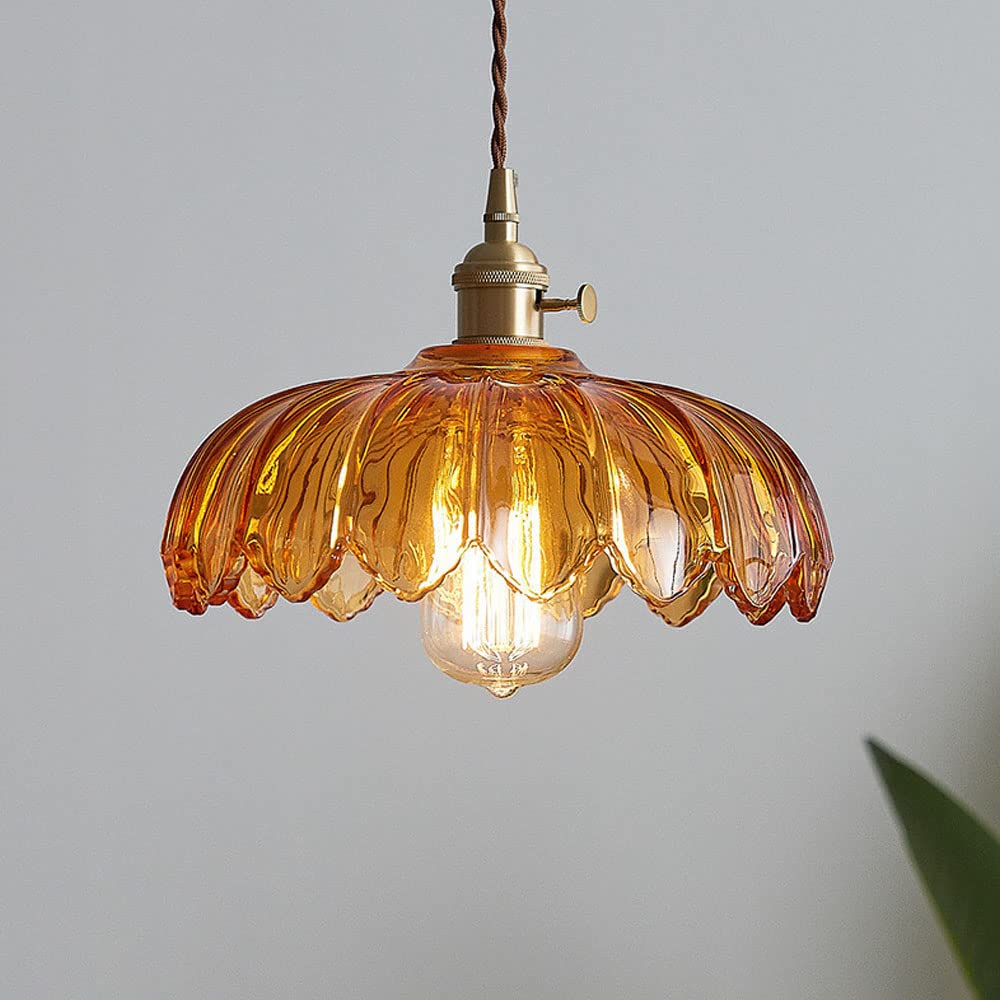 Colored Glass Hanging Light - Vintage Floral Pendant Lamp