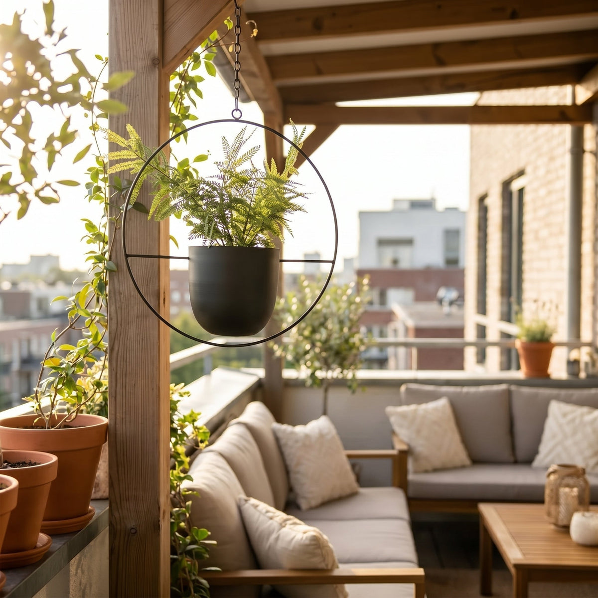 Metal Framed Hanging Planter Pot