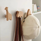 Adhesive Coat Rack with Wooden Animal Wall Hooks