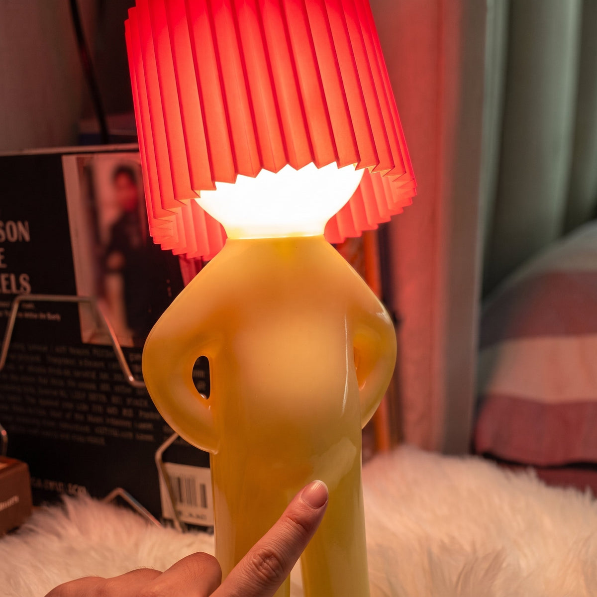 Table Lamp with Pleated Shade in Human Figure Design