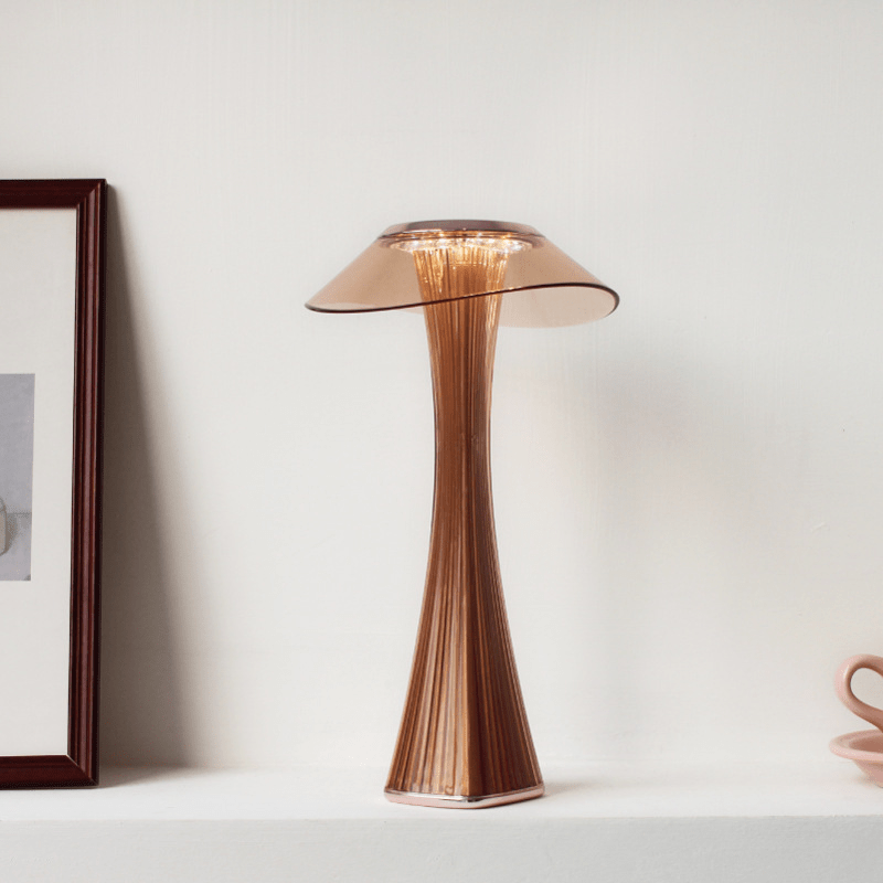 Table Lamp with Clear Disc Shade and Fluted Glass Design