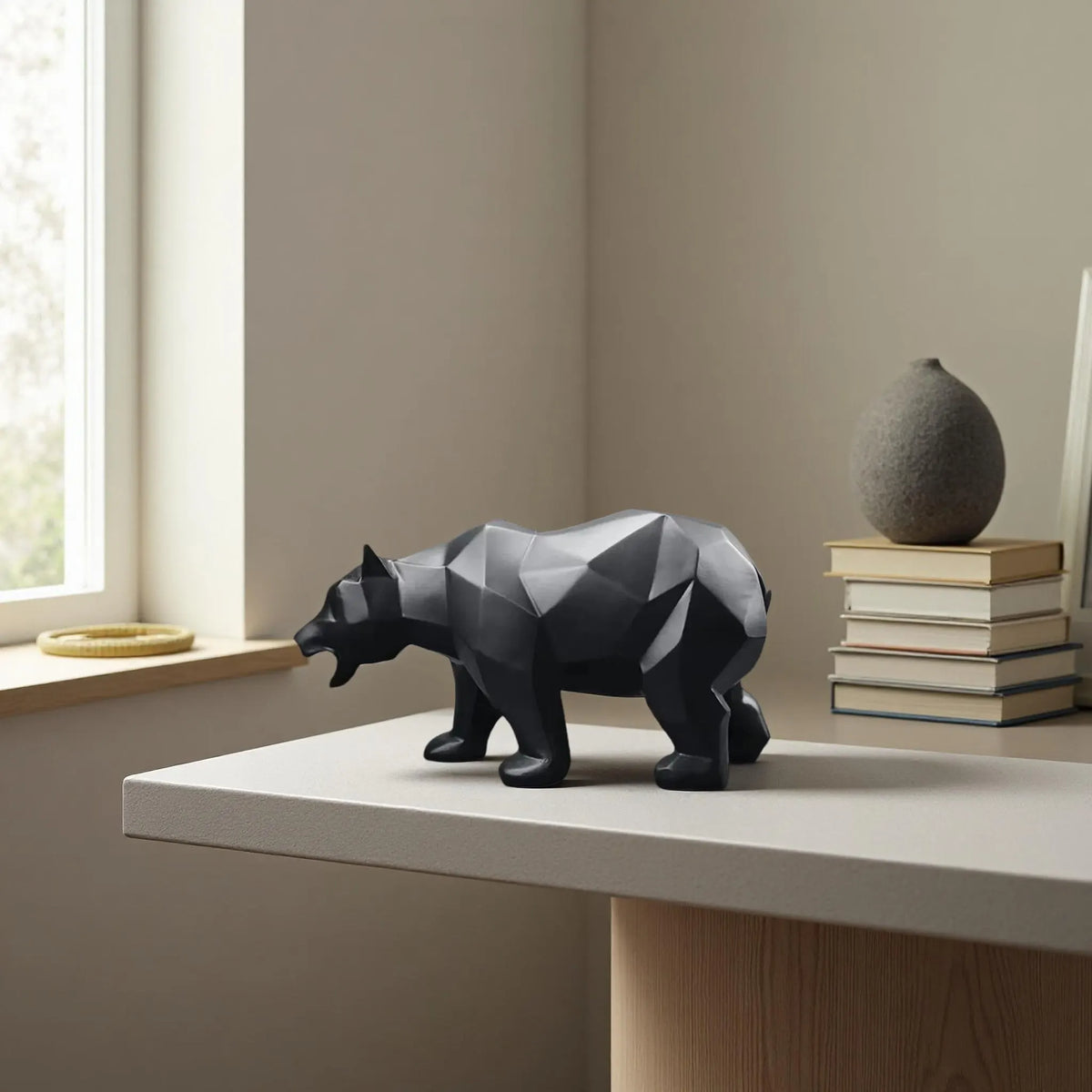 Sleek Black Bear Abstract Sculpture - Modern Home Accent
