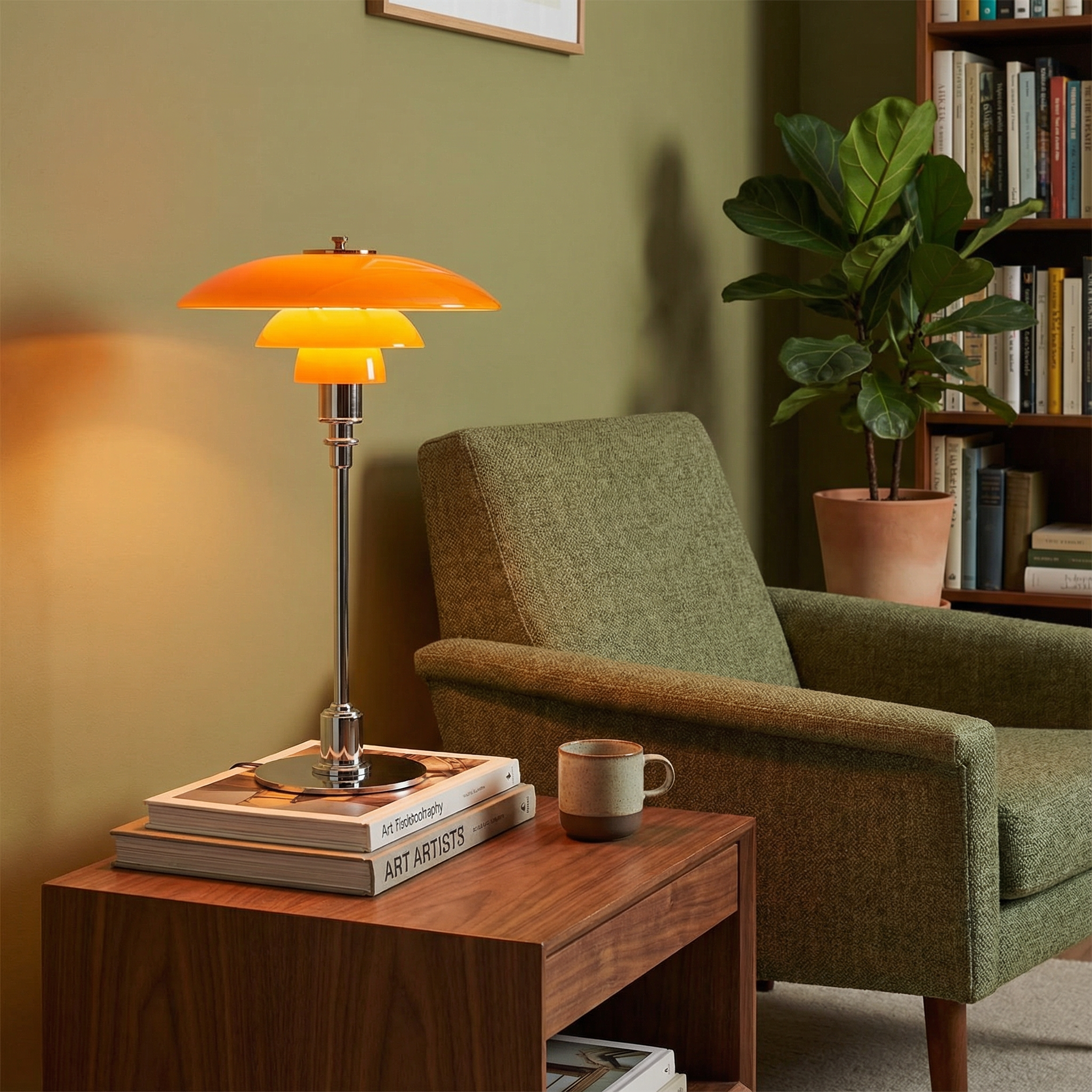 Danish Glass Table Lamp with Vintage Shade Design