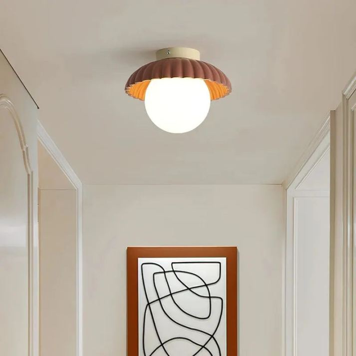 Modern Flush Mount Ceiling Light for Hallway – Glass and Metal Design