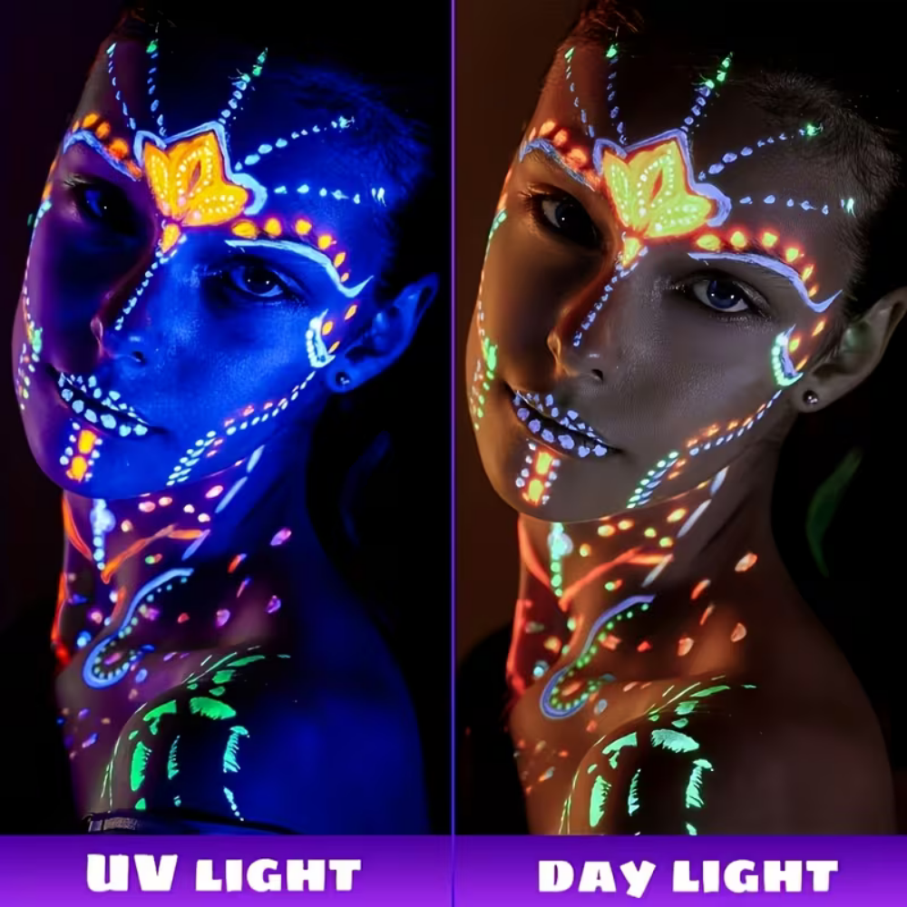 UV Reactive Body Paint Set for Parties and Festivals - Glow in the Dark