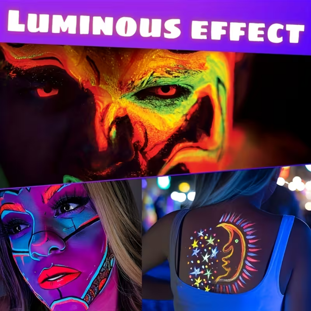 UV Reactive Body Paint Set for Parties and Festivals - Glow in the Dark