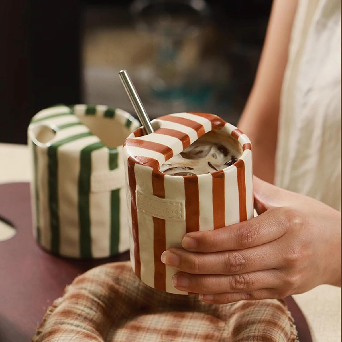 Charming Striped Ceramic Coffee Mug