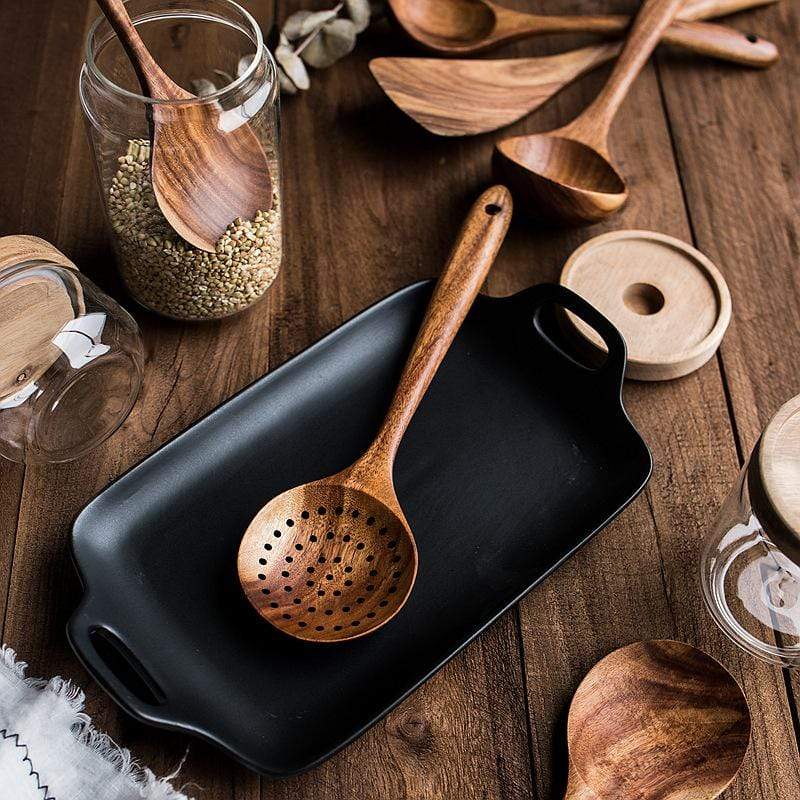 Wooden Cooking Utensils Set - 7 Pieces for Kitchen Use